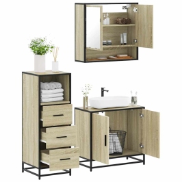 Set de muebles de baño 3 pzas madera contrachapada roble Sonoma