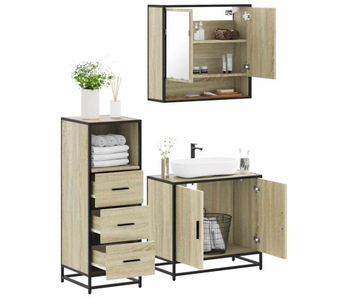 Set de muebles de baño 3 pzas madera contrachapada roble Sonoma