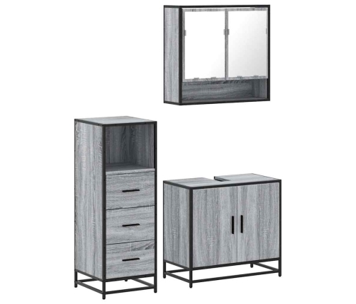 Set de muebles de baño 3 pzas madera contrachapada gris sonoma