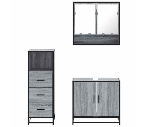 Set de muebles de baño 3 pzas madera contrachapada gris sonoma