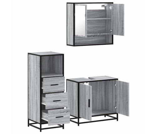 Set de muebles de baño 3 pzas madera contrachapada gris sonoma