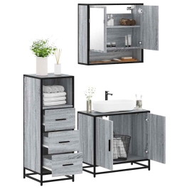 Set de muebles de baño 3 pzas madera contrachapada gris sonoma