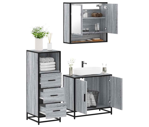 Set de muebles de baño 3 pzas madera contrachapada gris sonoma