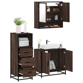 Set de muebles baño 3 pzas madera contrachapada roble marrón