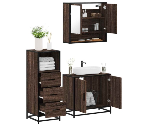 Set de muebles baño 3 pzas madera contrachapada roble marrón