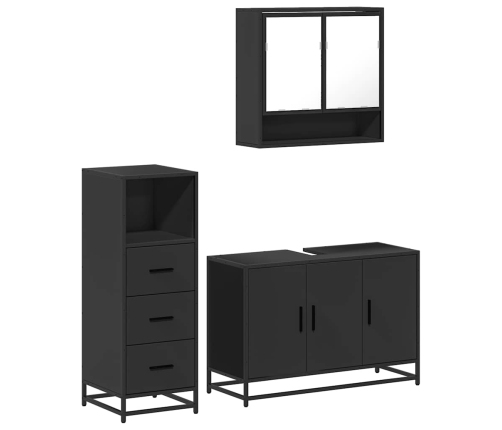 Juego de muebles de baño 3 pzas madera contrachapada negro