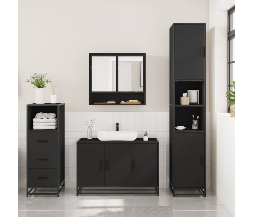 Juego de muebles de baño 3 pzas madera contrachapada negro