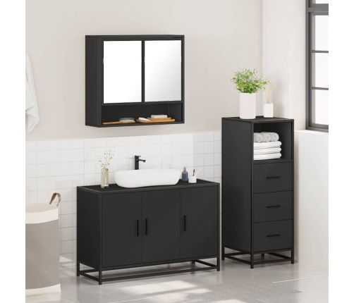 Juego de muebles de baño 3 pzas madera contrachapada negro