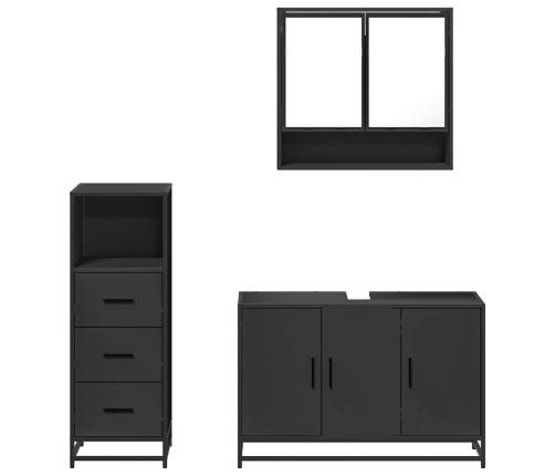 Juego de muebles de baño 3 pzas madera contrachapada negro