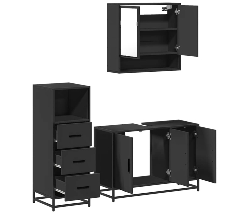 Juego de muebles de baño 3 pzas madera contrachapada negro