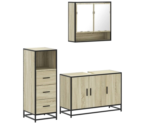 Set de muebles de baño 3 pzas madera contrachapada roble Sonoma