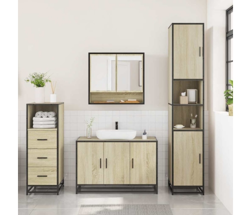 Set de muebles de baño 3 pzas madera contrachapada roble Sonoma