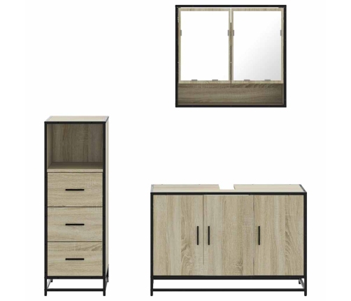 Set de muebles de baño 3 pzas madera contrachapada roble Sonoma