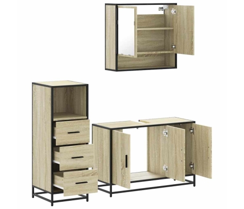 Set de muebles de baño 3 pzas madera contrachapada roble Sonoma