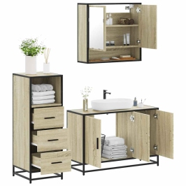 Set de muebles de baño 3 pzas madera contrachapada roble Sonoma