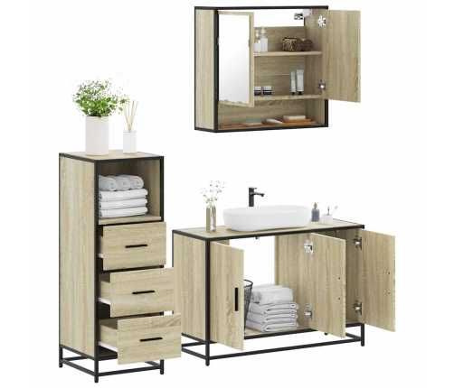 Set de muebles de baño 3 pzas madera contrachapada roble Sonoma