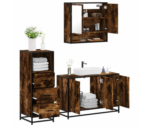 Set de muebles baño 3 pzas madera contrachapada roble ahumado