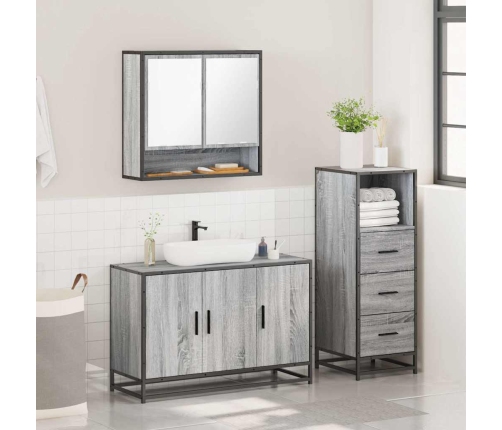 Set de muebles de baño 3 pzas madera contrachapada gris sonoma