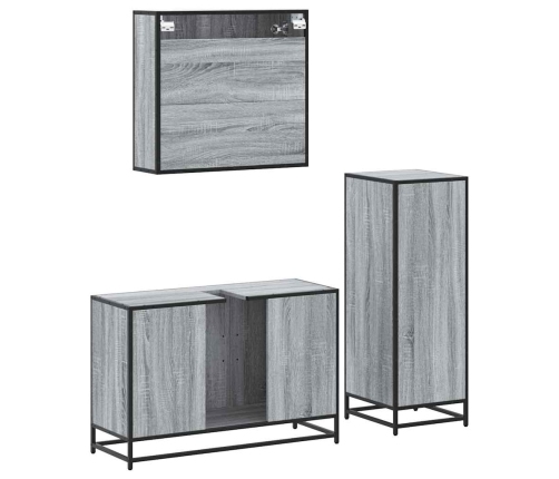 Set de muebles de baño 3 pzas madera contrachapada gris sonoma