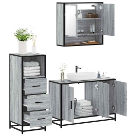 Set de muebles de baño 3 pzas madera contrachapada gris sonoma