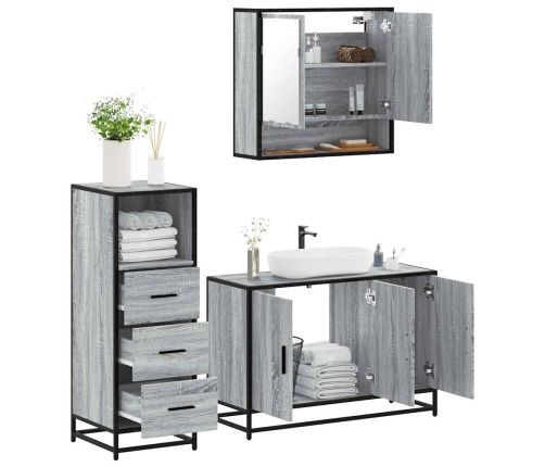 Set de muebles de baño 3 pzas madera contrachapada gris sonoma