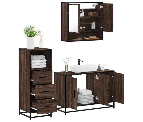 Set de muebles baño 3 pzas madera contrachapada roble marrón