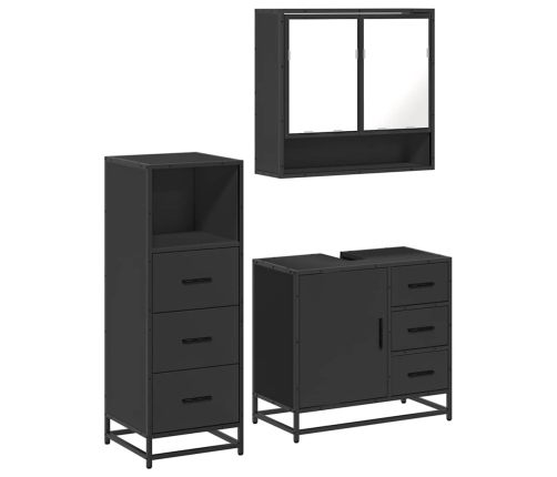 Juego de muebles de baño 3 pzas madera contrachapada negro