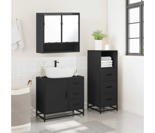 Juego de muebles de baño 3 pzas madera contrachapada negro