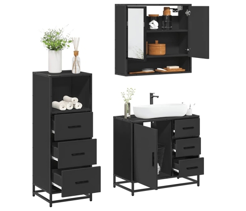 Juego de muebles de baño 3 pzas madera contrachapada negro