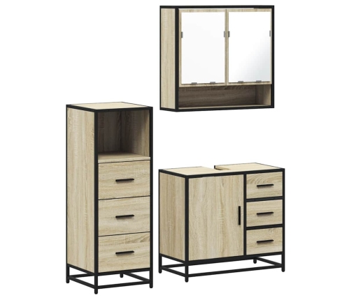 Set de muebles de baño 3 pzas madera contrachapada roble Sonoma