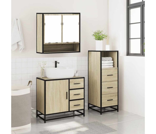 Set de muebles de baño 3 pzas madera contrachapada roble Sonoma