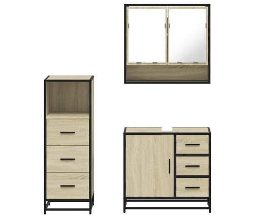 Set de muebles de baño 3 pzas madera contrachapada roble Sonoma