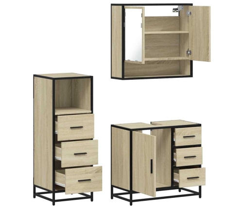 Set de muebles de baño 3 pzas madera contrachapada roble Sonoma