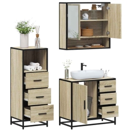 Set de muebles de baño 3 pzas madera contrachapada roble Sonoma