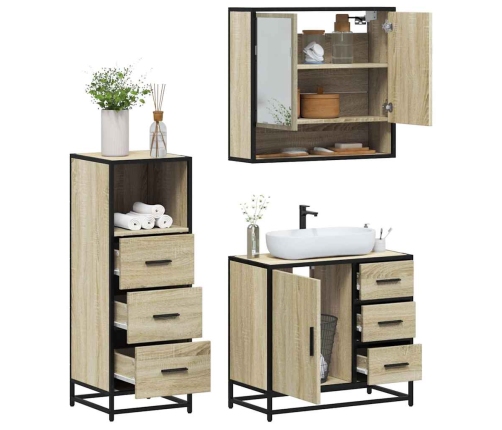 Set de muebles de baño 3 pzas madera contrachapada roble Sonoma