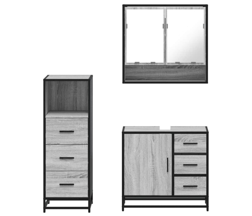 Set de muebles de baño 3 pzas madera contrachapada gris sonoma