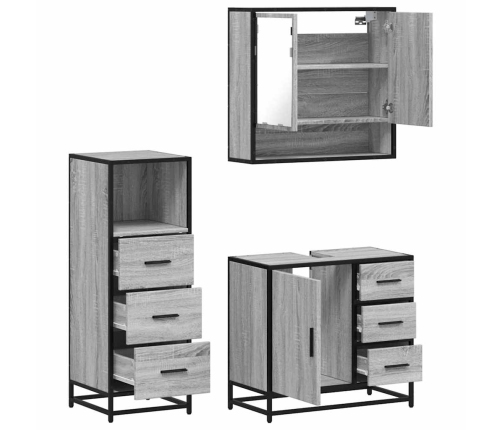 Set de muebles de baño 3 pzas madera contrachapada gris sonoma