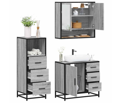 Set de muebles de baño 3 pzas madera contrachapada gris sonoma