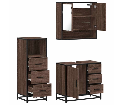 Set de muebles baño 3 pzas madera contrachapada roble marrón