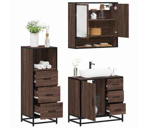 Set de muebles baño 3 pzas madera contrachapada roble marrón