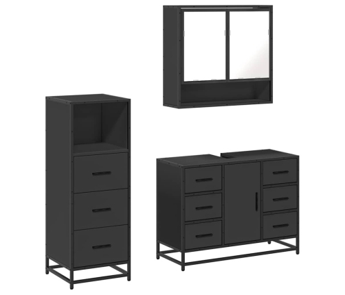 Juego de muebles de baño 3 pzas madera contrachapada negro