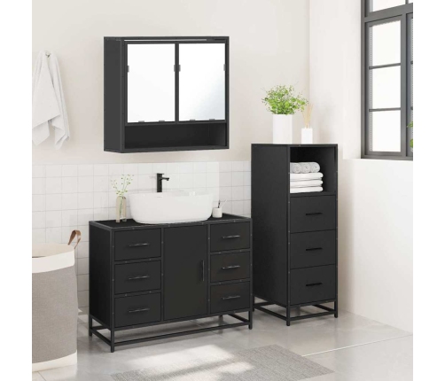 Juego de muebles de baño 3 pzas madera contrachapada negro