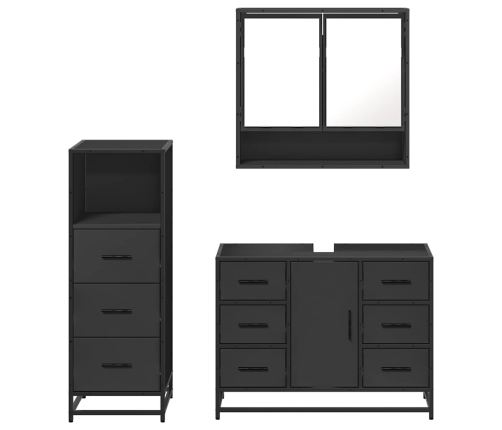 Juego de muebles de baño 3 pzas madera contrachapada negro