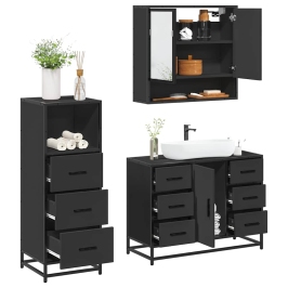 Juego de muebles de baño 3 pzas madera contrachapada negro