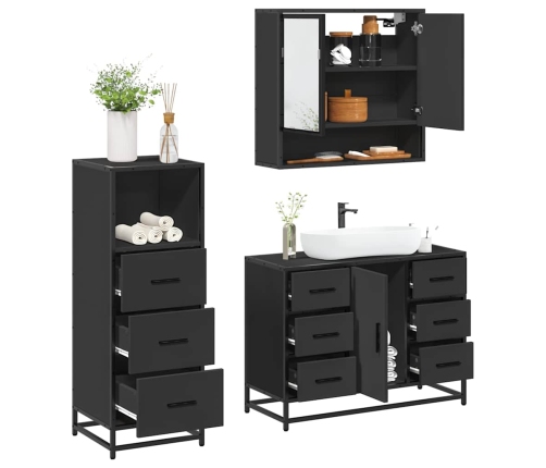 Juego de muebles de baño 3 pzas madera contrachapada negro