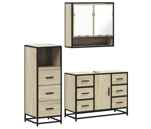 Set de muebles de baño 3 pzas madera contrachapada roble Sonoma