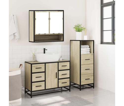 Set de muebles de baño 3 pzas madera contrachapada roble Sonoma