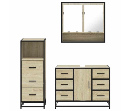 Set de muebles de baño 3 pzas madera contrachapada roble Sonoma