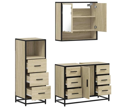 Set de muebles de baño 3 pzas madera contrachapada roble Sonoma