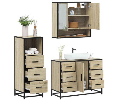 Set de muebles de baño 3 pzas madera contrachapada roble Sonoma